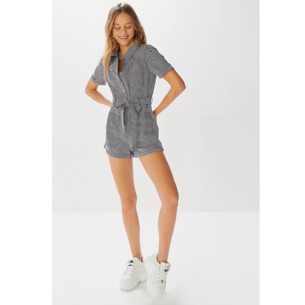 UO Carmen Striped Button Front Playsuit